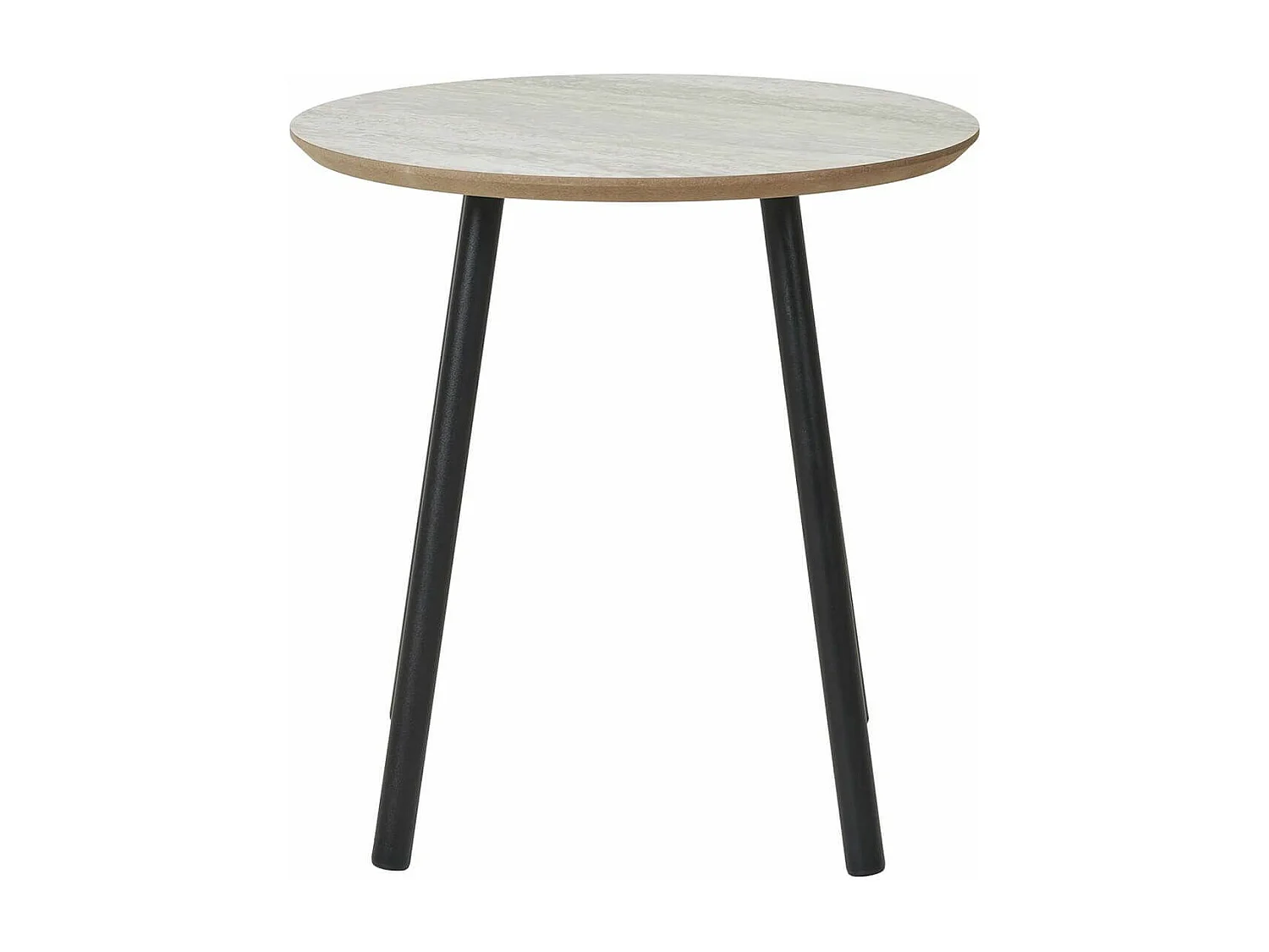 HARRIA - Table basse Ø40cm Plateau Aspect Travertin Pieds Métal Noir