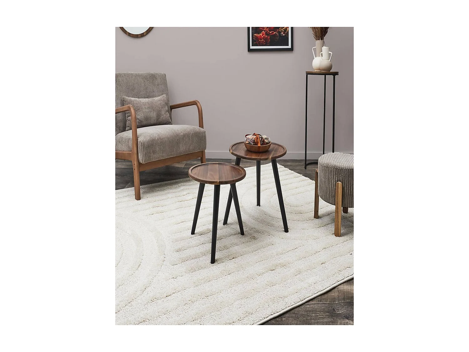 BENEDICT - Lot de 2 tables basses rondes gigogne en acacia teinté noyer