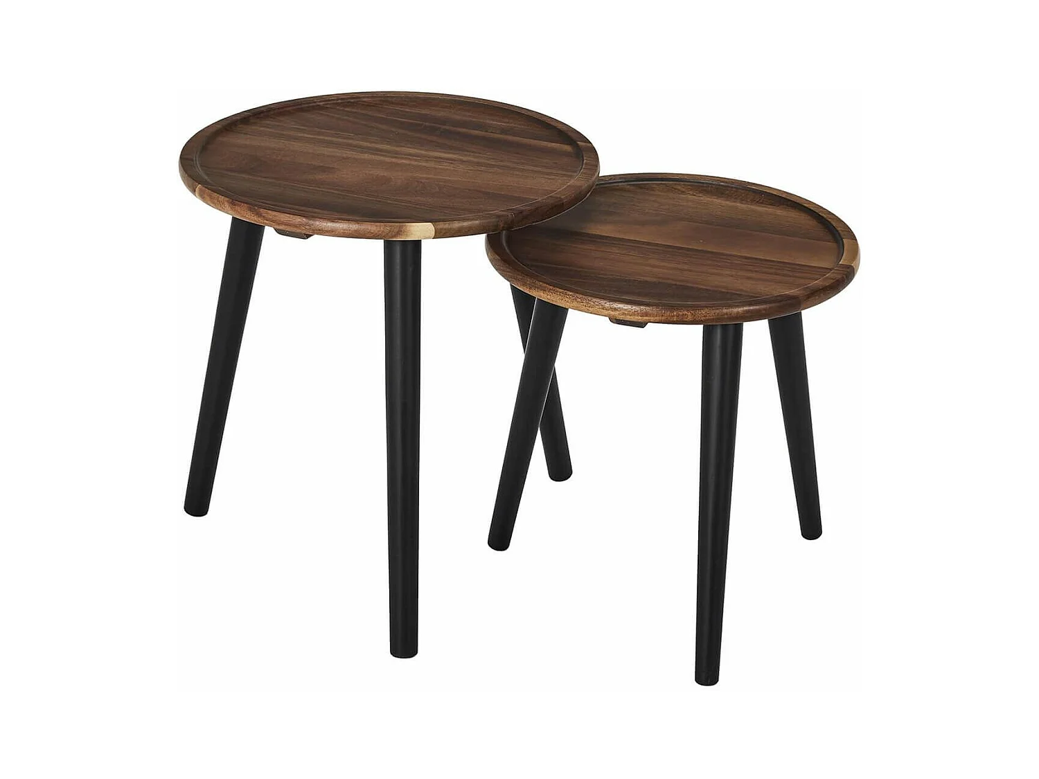 BENEDICT - Lot de 2 tables basses rondes gigogne en acacia teinté noyer