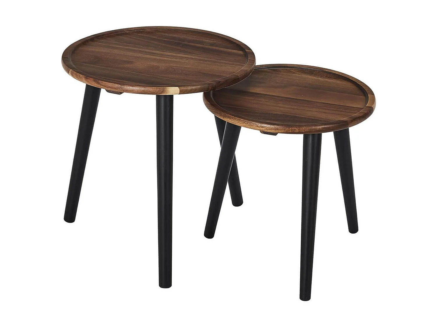 BENEDICT - Lot de 2 tables basses rondes gigogne en acacia teinté noyer