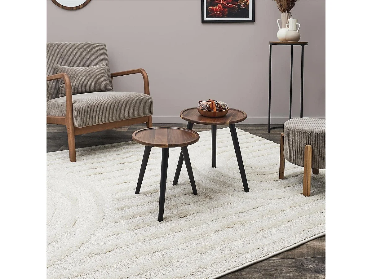 BENEDICT - Lot de 2 tables basses rondes gigogne en acacia teinté noyer