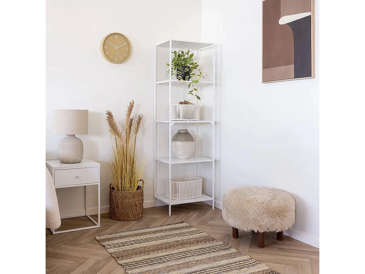 LEANE - Lot de 2 Panières Ovales en Métal et Coton Blanc