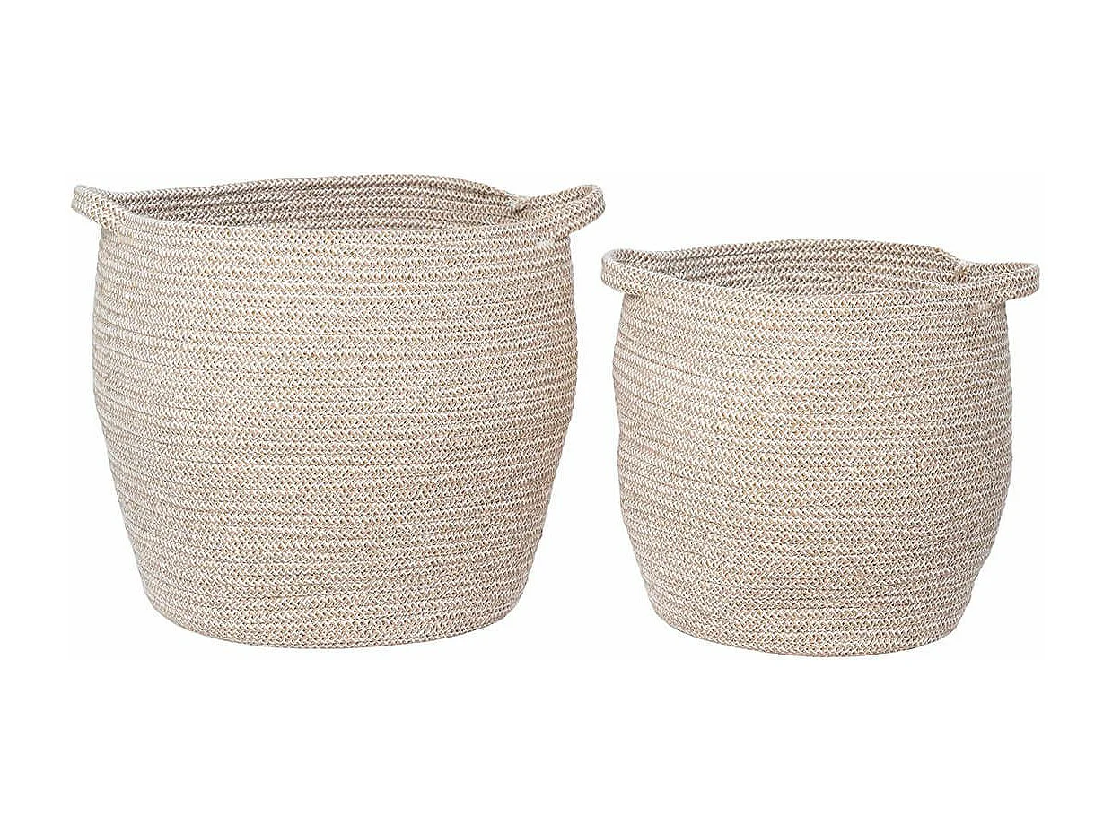 ALYSÉE - Lot de 2 Paniers en Coton Beige avec Anse