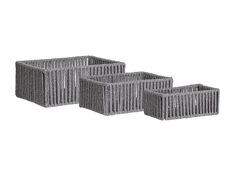 ALINE - Lot de 3 Panières Rectangulaires en Métal et Coton Gris