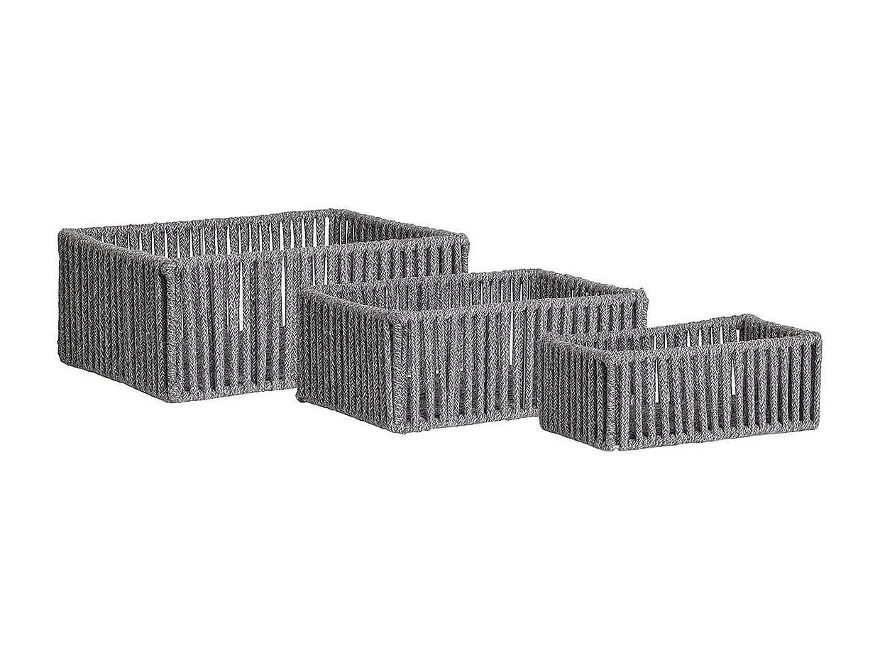 ALINE - Lot de 3 Panières Rectangulaires en Métal et Coton Gris