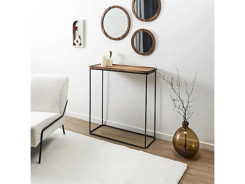 LIVIO - Console en métal filaire et plateau en acacia