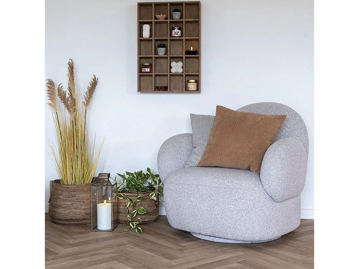 SWIVEL - Fauteuil en Tissu Bouclé Texturé Gris Clair Pivotant