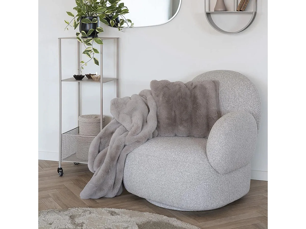 SWIVEL - Fauteuil en Tissu Bouclé Texturé Gris Clair Pivotant