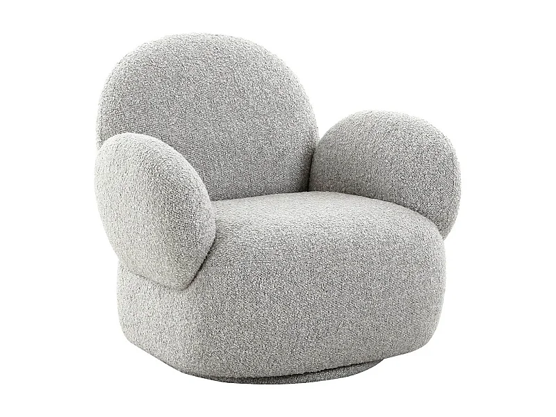 SWIVEL - Fauteuil en Tissu Bouclé Texturé Gris Clair Pivotant