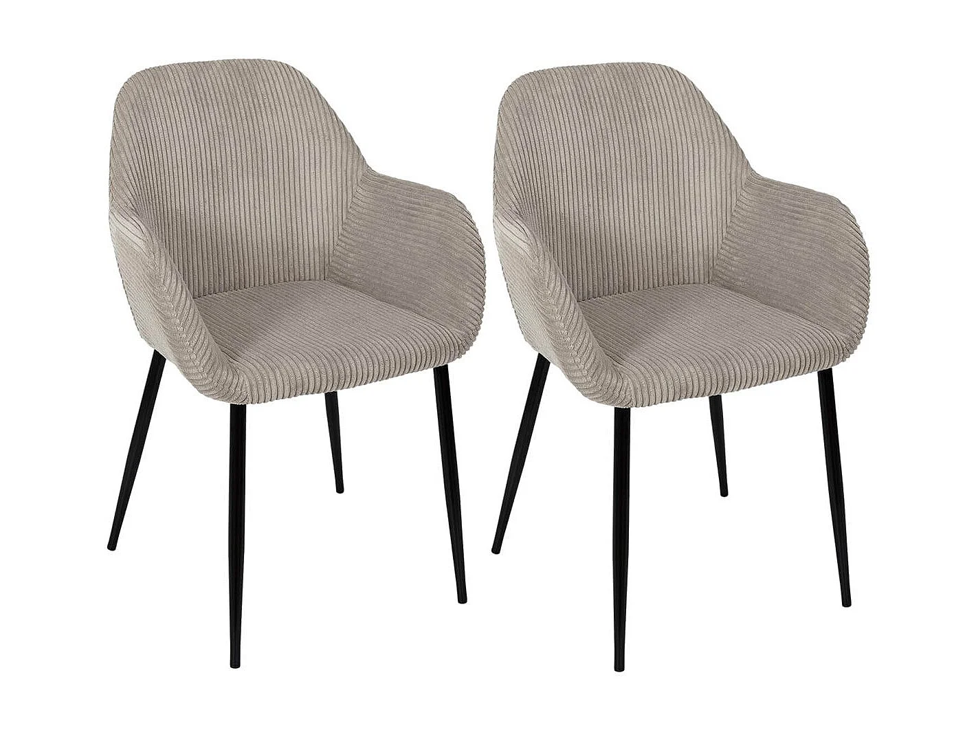 AMORY - Lot de 2 fauteuils de table en velours côtelé coloris taupe