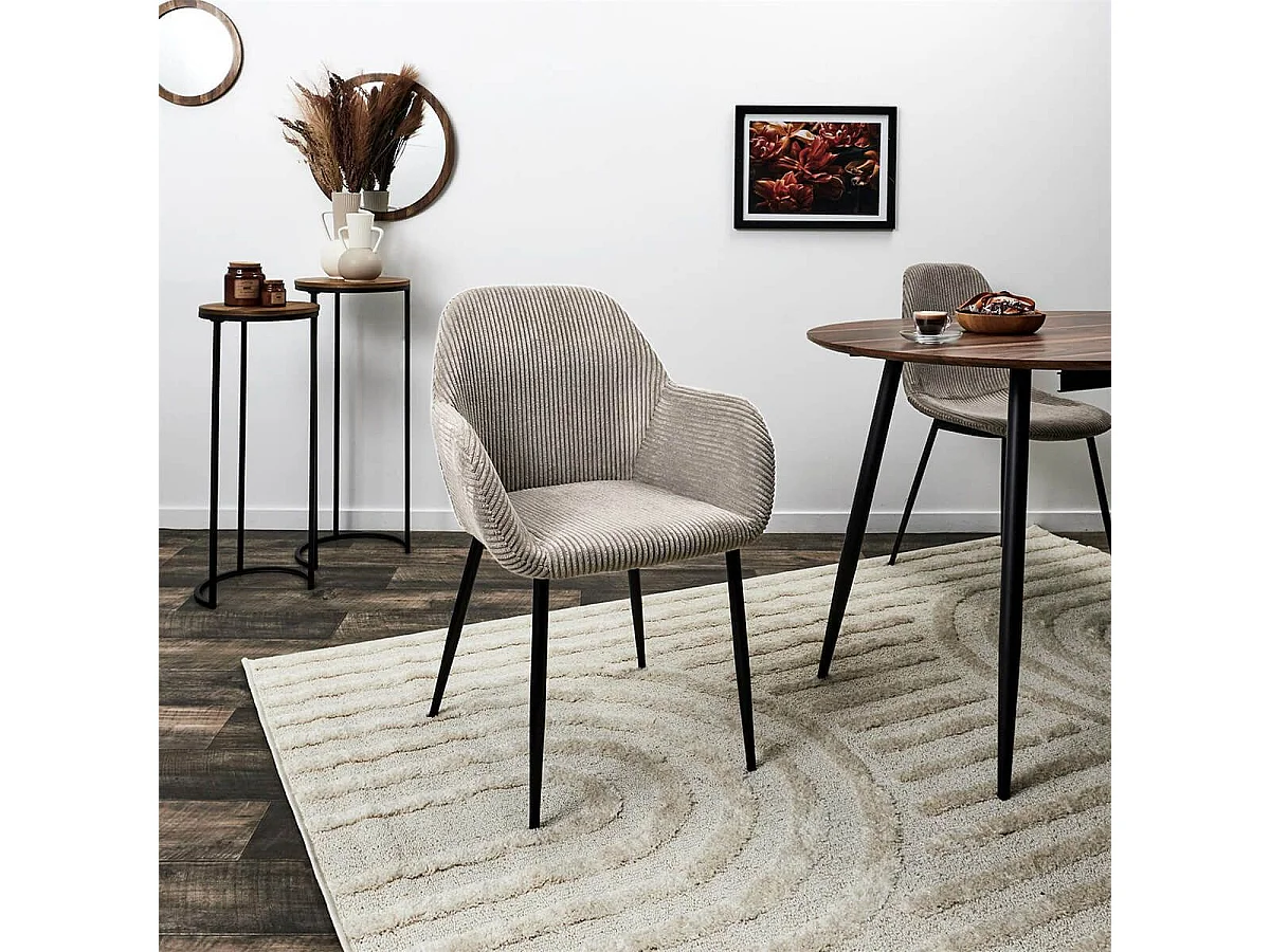 AMORY - Lot de 2 fauteuils de table en velours côtelé coloris taupe