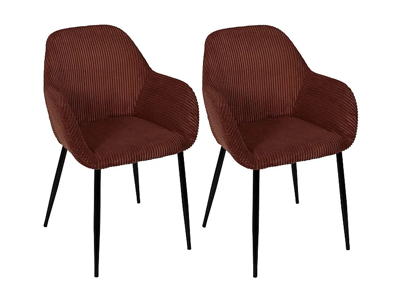 AMORY - Lot de 2 fauteuils de table en velours côtelé coloris terracotta