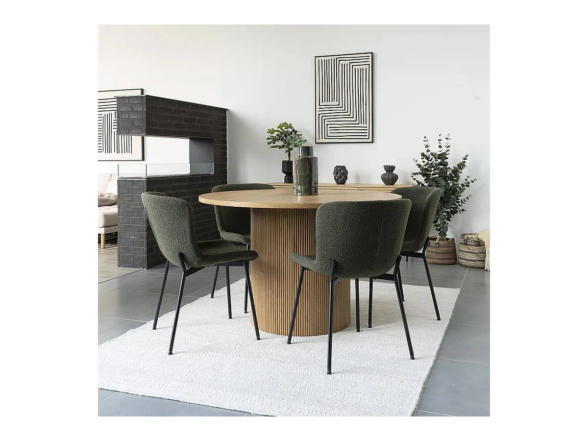 ANKARA - Table repas Ronde 120cm Pieds Relief MDF Effet bois naturel