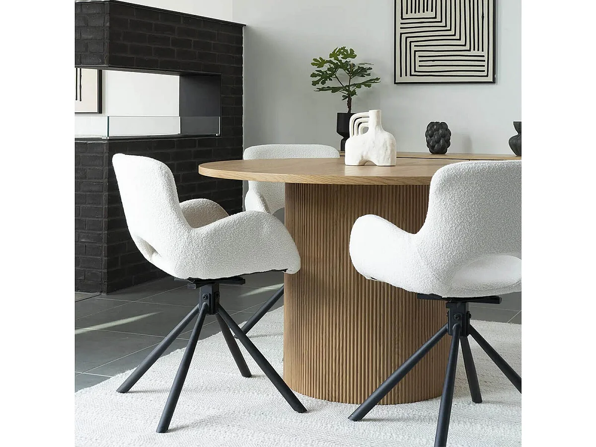 ANKARA - Table repas Ronde 120cm Pieds Relief MDF Effet bois naturel