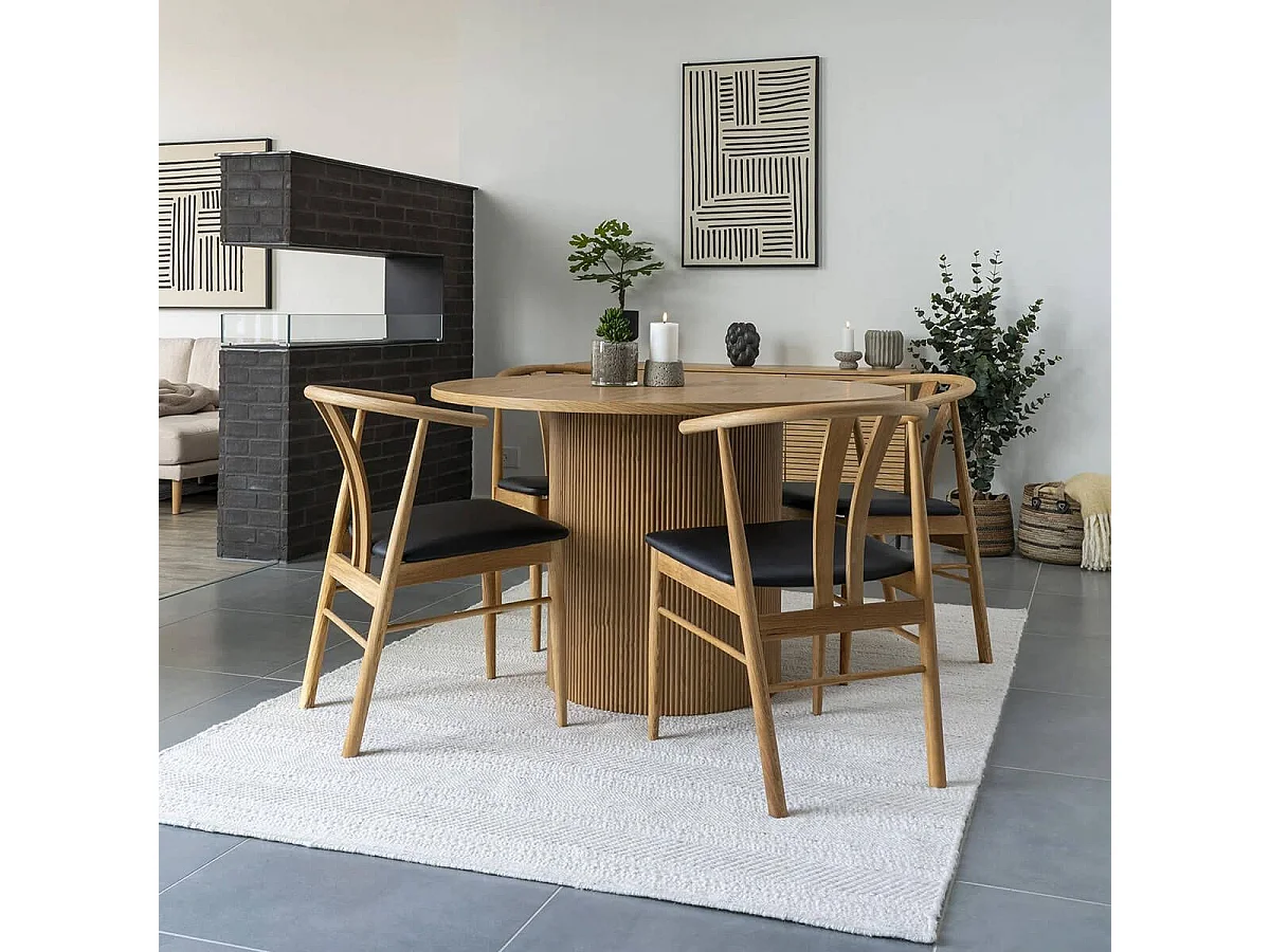 ANKARA - Table repas Ronde 120cm Pieds Relief MDF Effet bois naturel