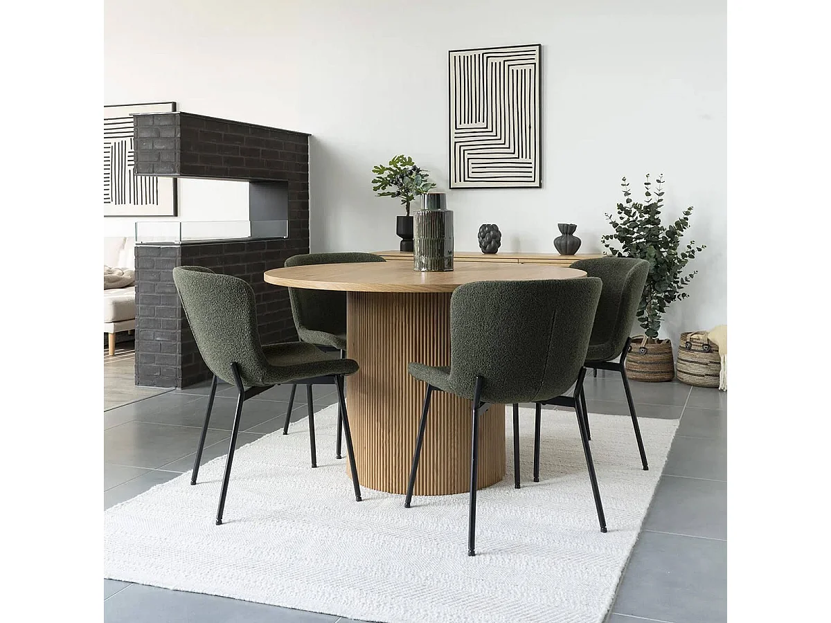 ANKARA - Table repas Ronde 120cm Pieds Relief MDF Effet bois naturel