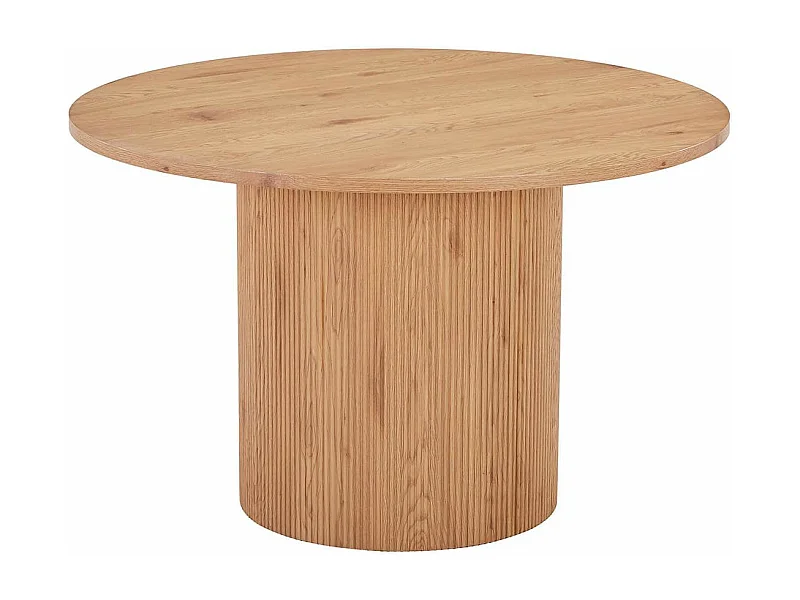 ANKARA - Table repas Ronde 120cm Pieds Relief MDF Effet bois naturel