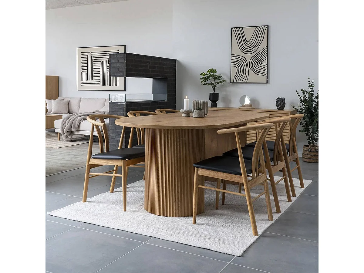 ANKARA - Table repas Ovale Pieds Relief MDF Effet bois naturel