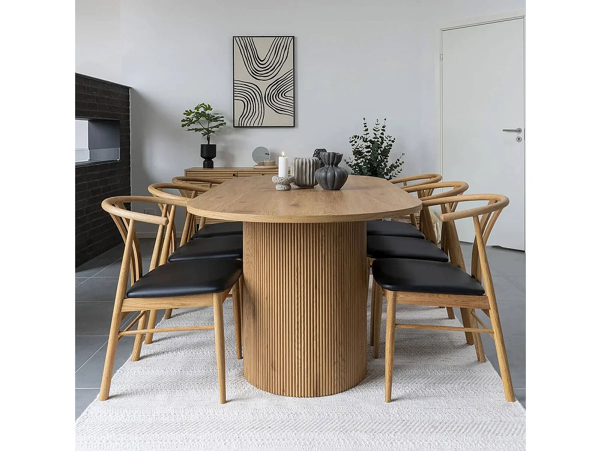 ANKARA - Table repas Ovale Pieds Relief MDF Effet bois naturel