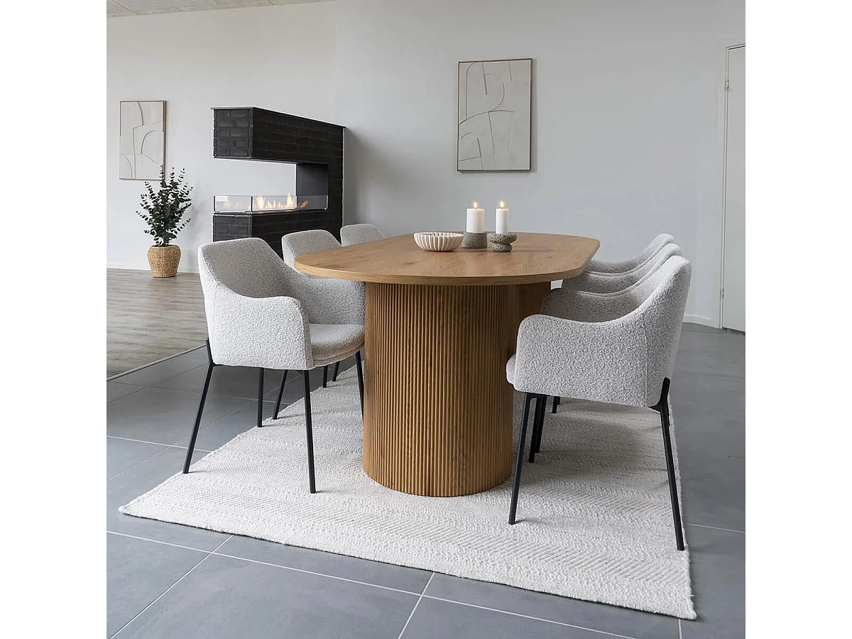 ANKARA - Table repas Ovale Pieds Relief MDF Effet bois naturel