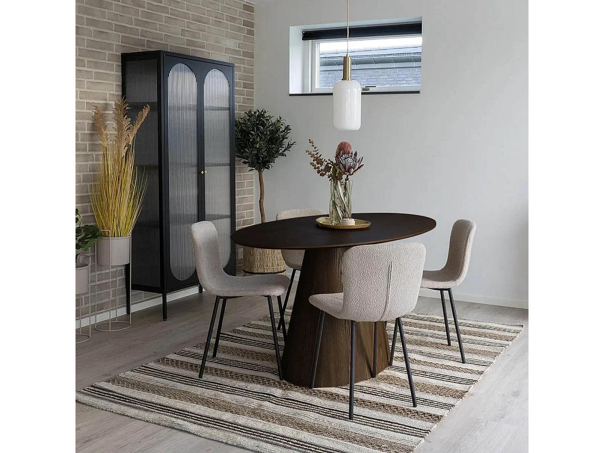 CARACAS - Table Ovale 160cm Pied Central MDF Placage Noyer