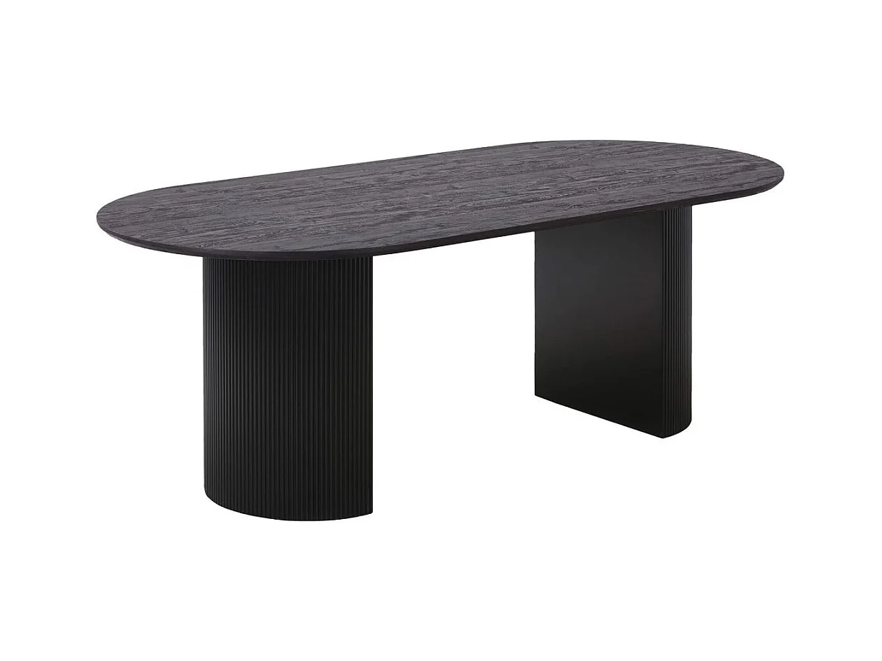 ANKARA - Table repas Ovale Pieds Relief MDF Effet bois foncé
