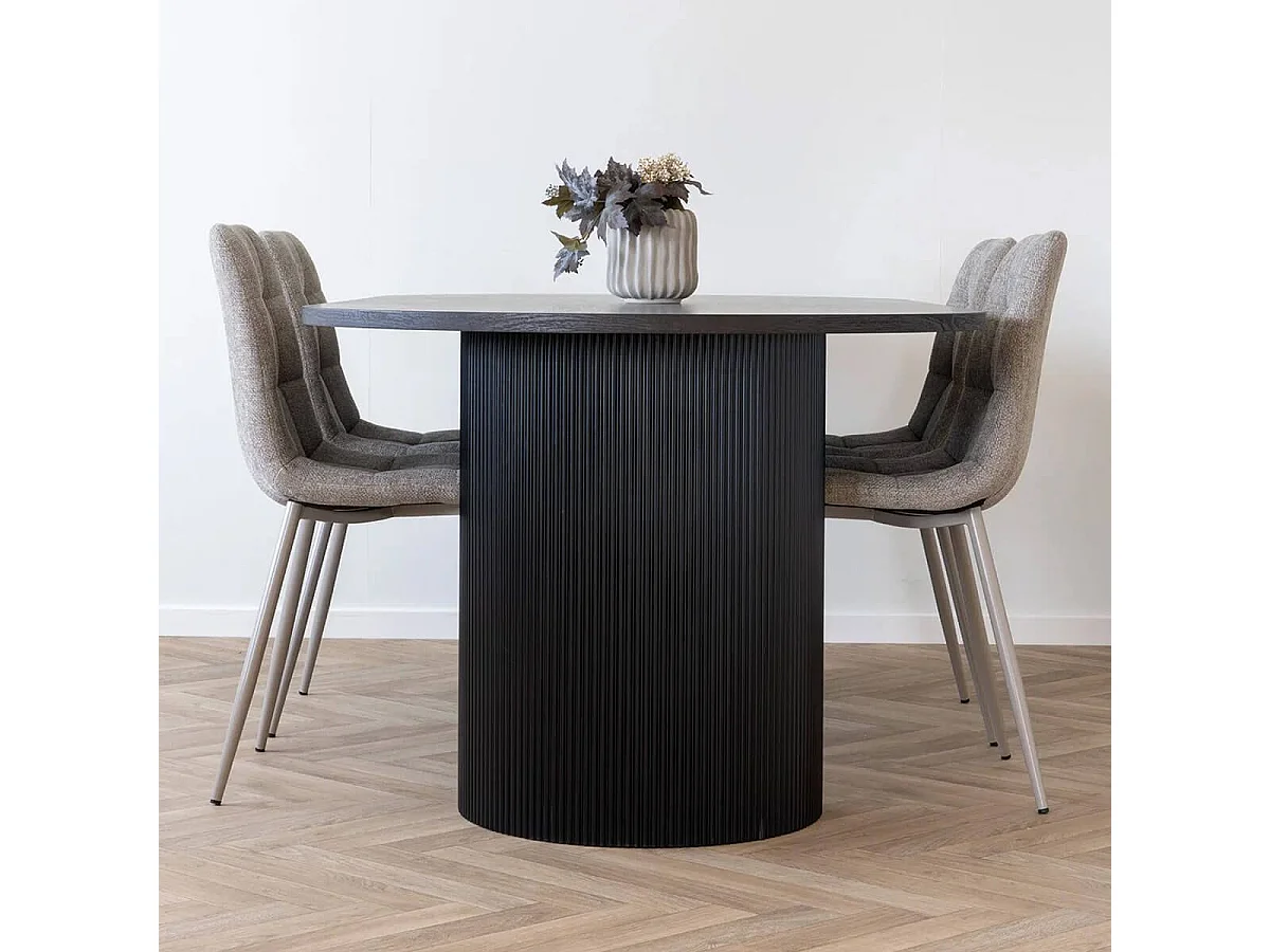 ANKARA - Table repas Ovale Pieds Relief MDF Effet bois foncé