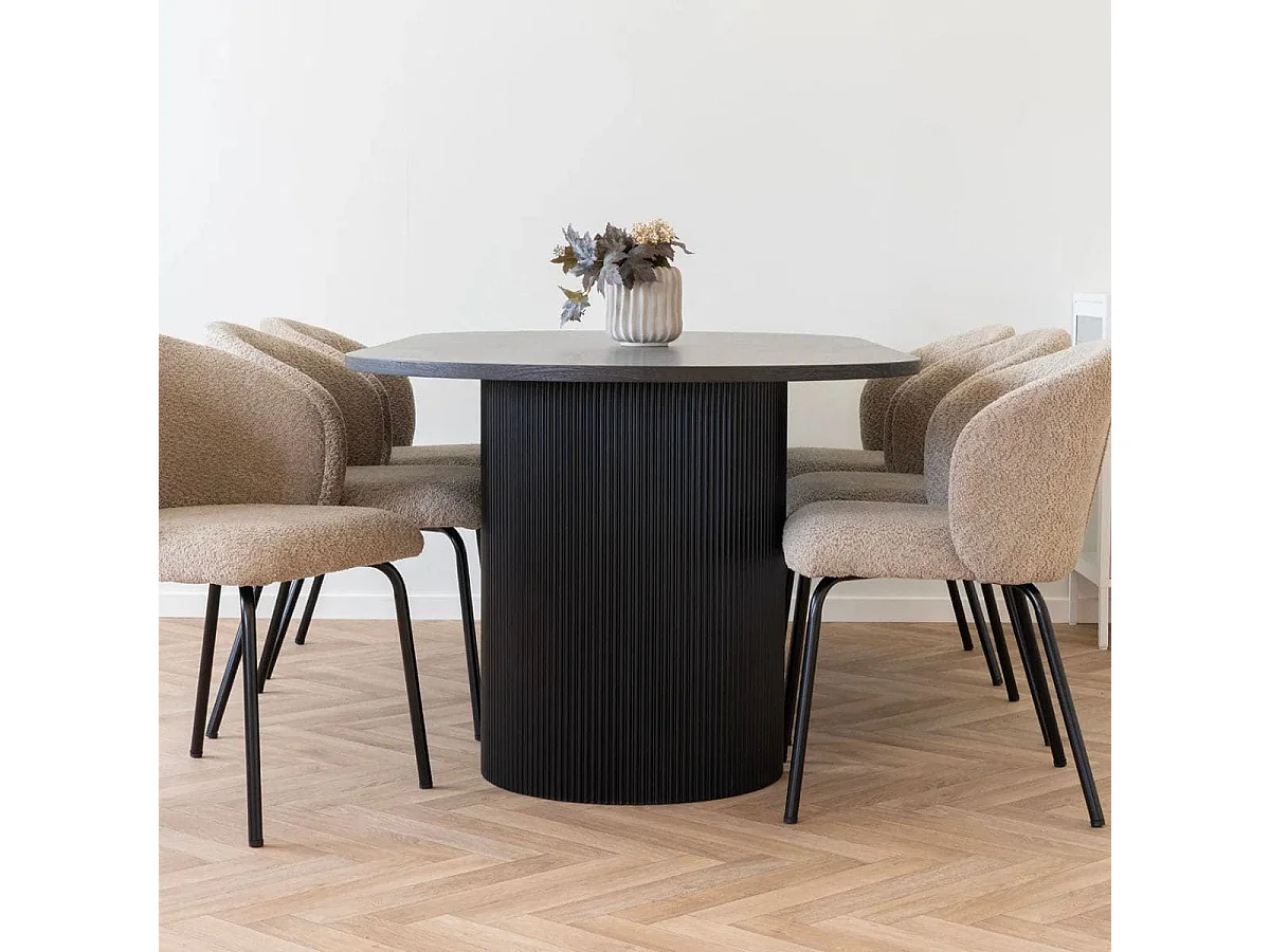 ANKARA - Table repas Ovale Pieds Relief MDF Effet bois foncé