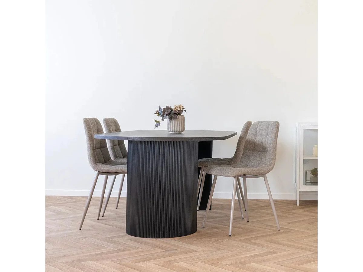 ANKARA - Table repas Ovale Pieds Relief MDF Effet bois foncé