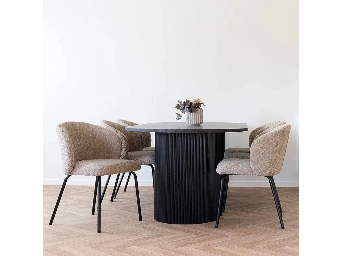 ANKARA - Table repas Ovale Pieds Relief MDF Effet bois foncé