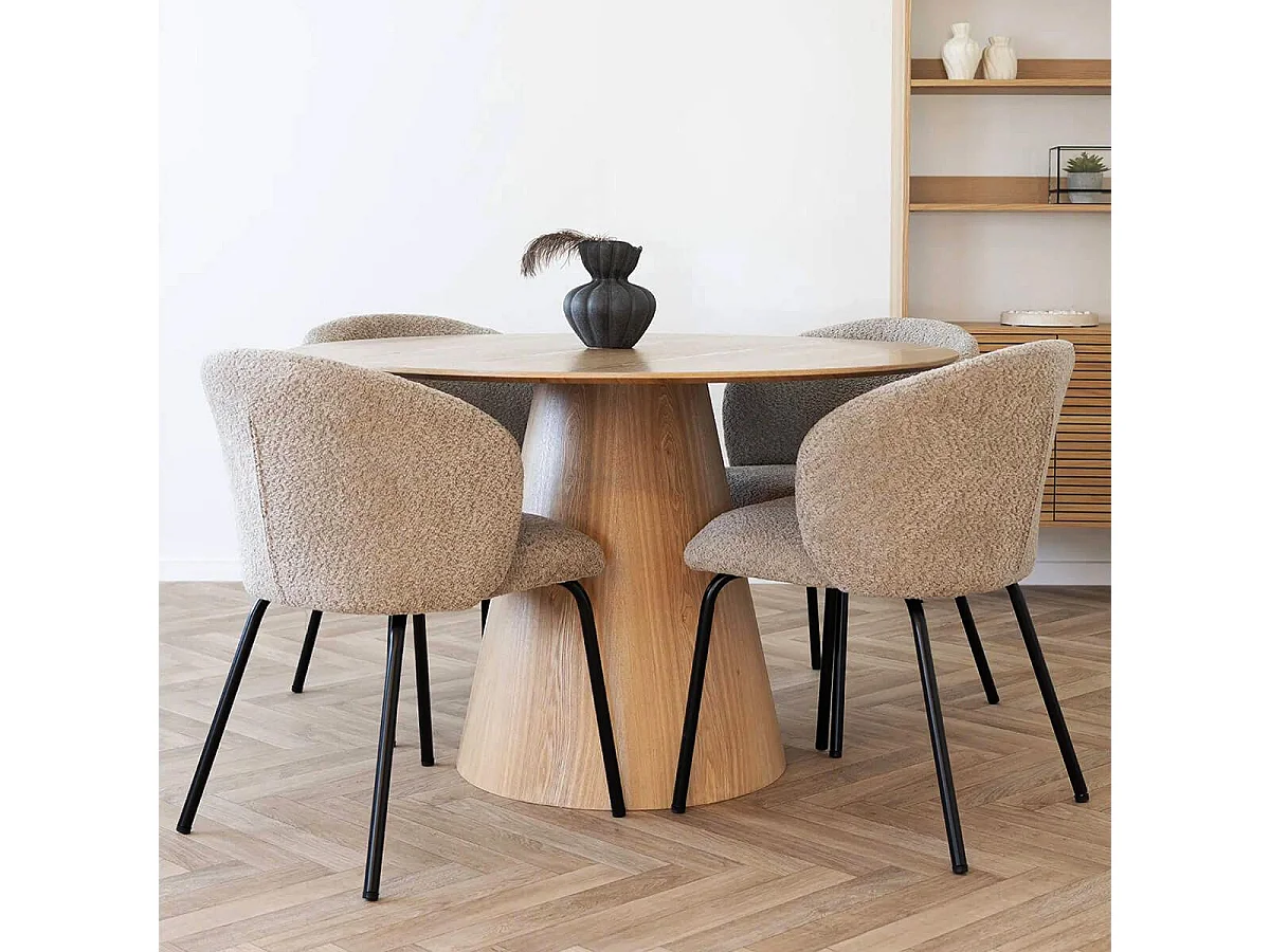 CARACAS - Table Ronde 120cm Pied Central MDF Placage Frêne