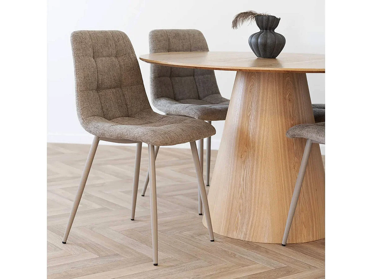 CARACAS - Table Ronde 120cm Pied Central MDF Placage Frêne