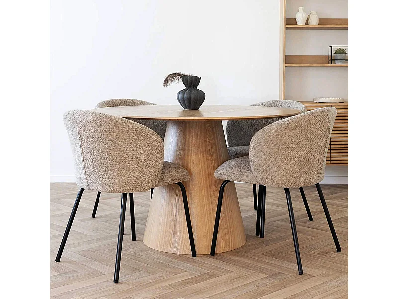 CARACAS - Table Ronde 120cm Pied Central MDF Placage Frêne