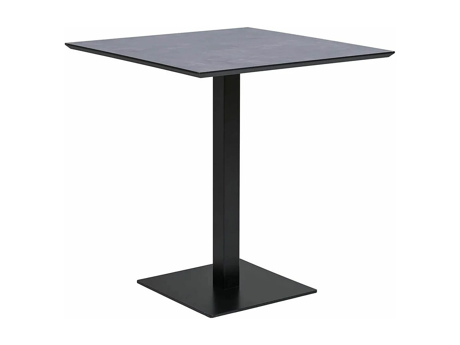 BISTRO - Table Carrée Plateau Mélaminé Noir Pied Central Métal Noir