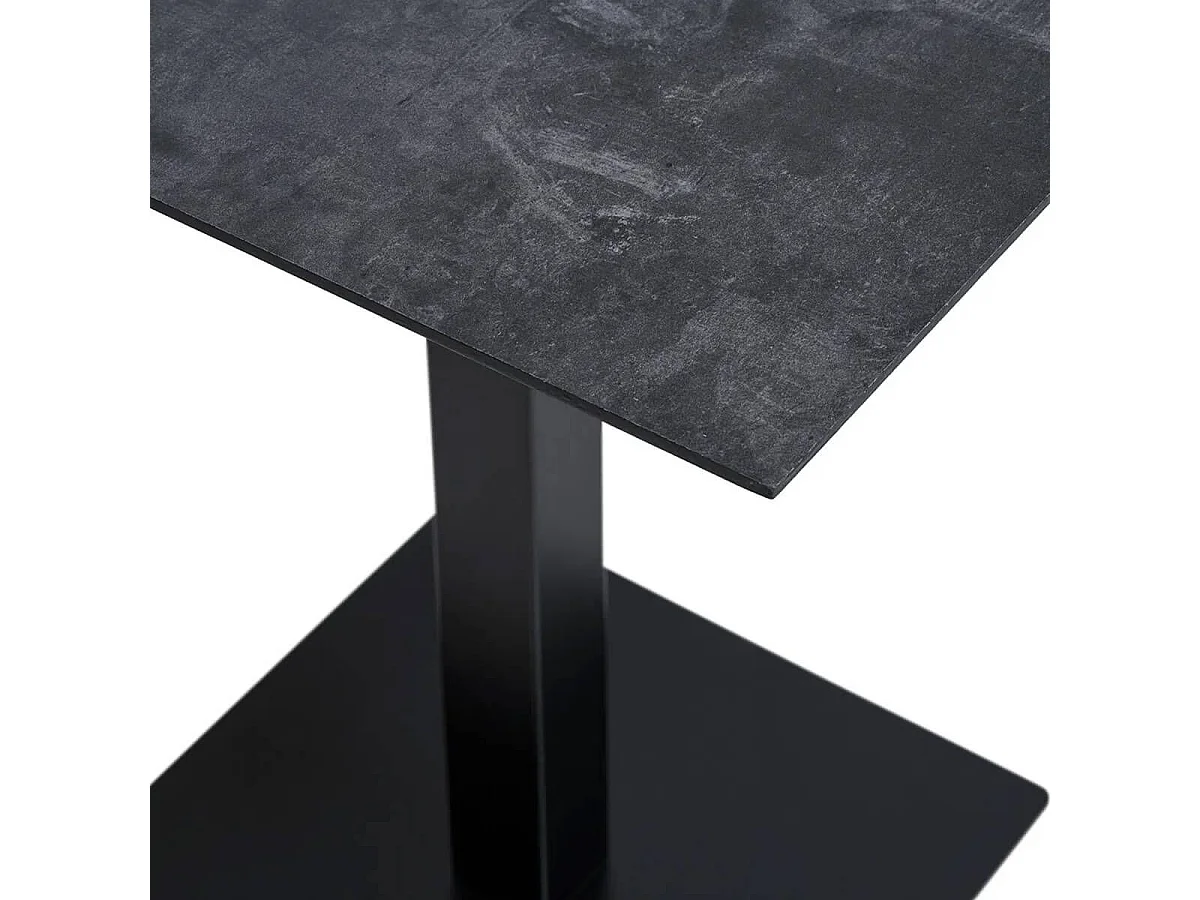 BISTRO - Table Carrée Plateau Mélaminé Noir Pied Central Métal Noir
