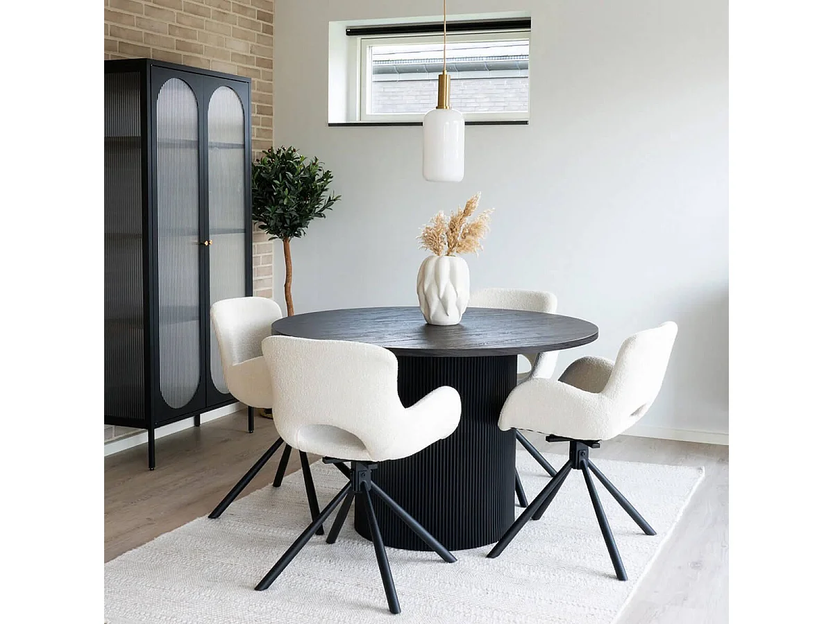 ANKARA - Table repas Ronde 120cm Pieds Relief MDF Effet bois foncé