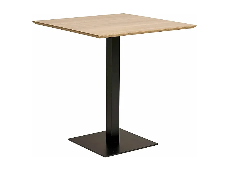 BISTRO - Table Carrée Plateau Mélaminé Effet Bois Pied Central Métal Noir