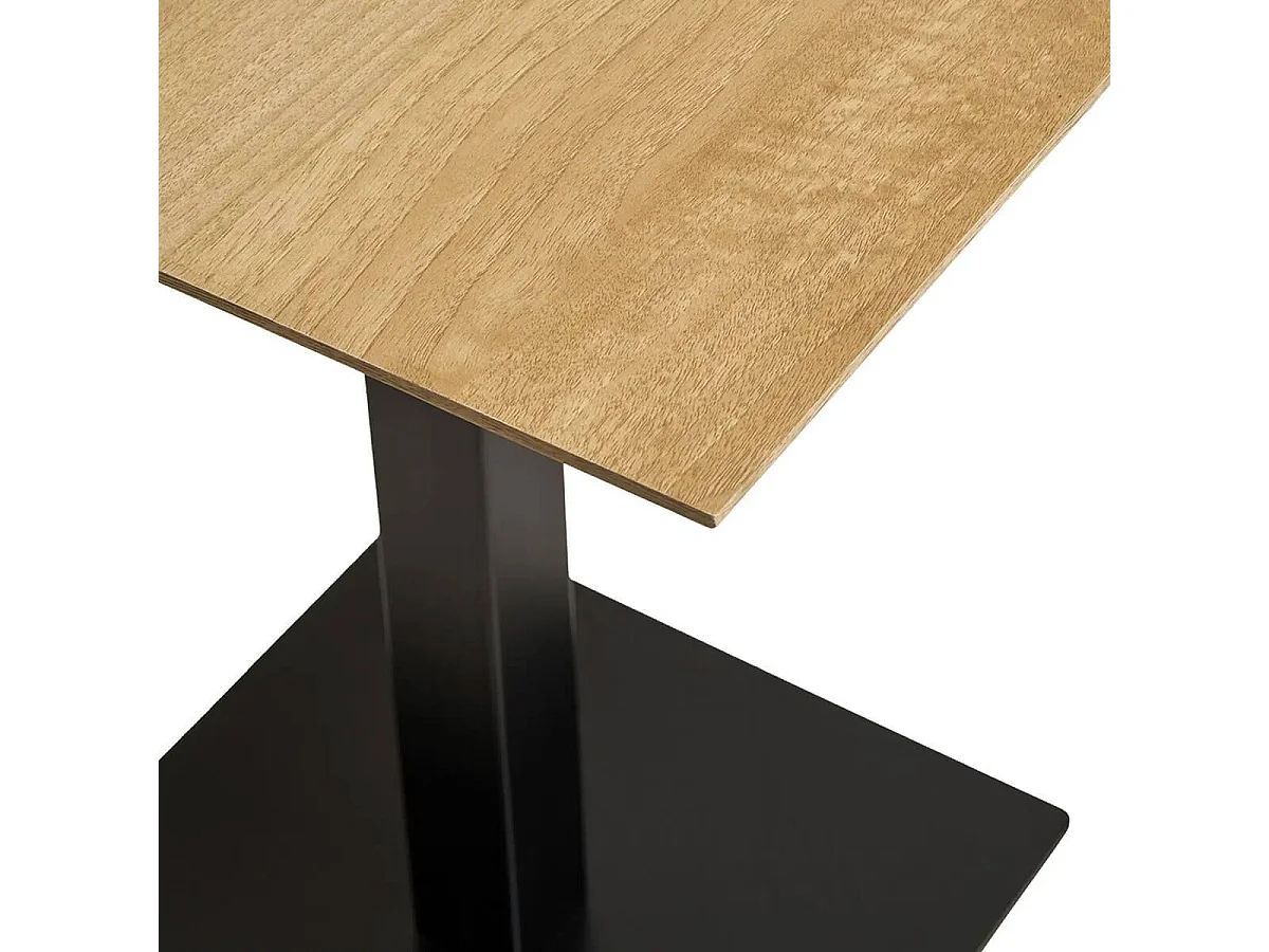 BISTRO - Table Carrée Plateau Mélaminé Effet Bois Pied Central Métal Noir