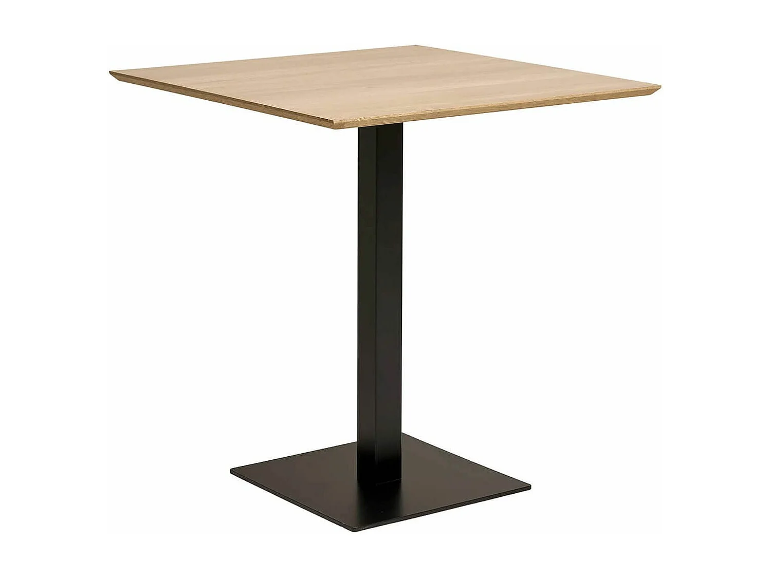 BISTRO - Table Carrée Plateau Mélaminé Effet Bois Pied Central Métal Noir
