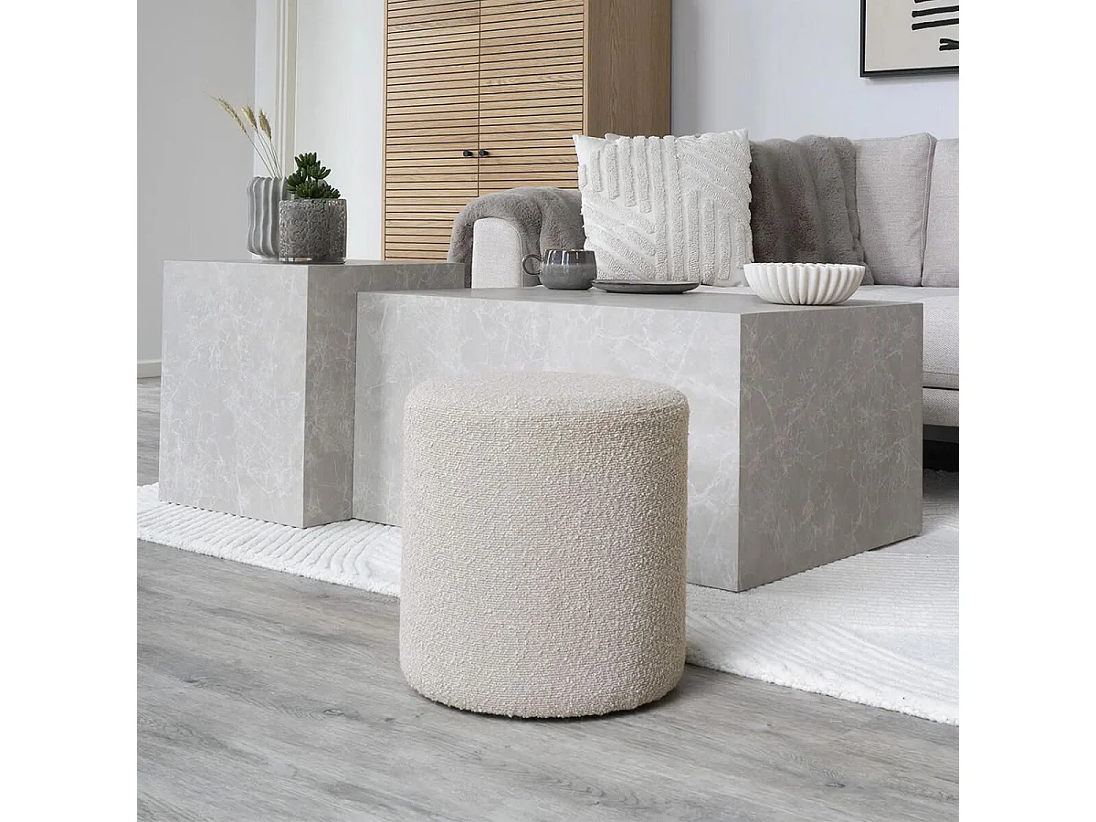 BUBBEL - Pouf Rond Ø34cm en Tissu Bouclé Coloris Beige