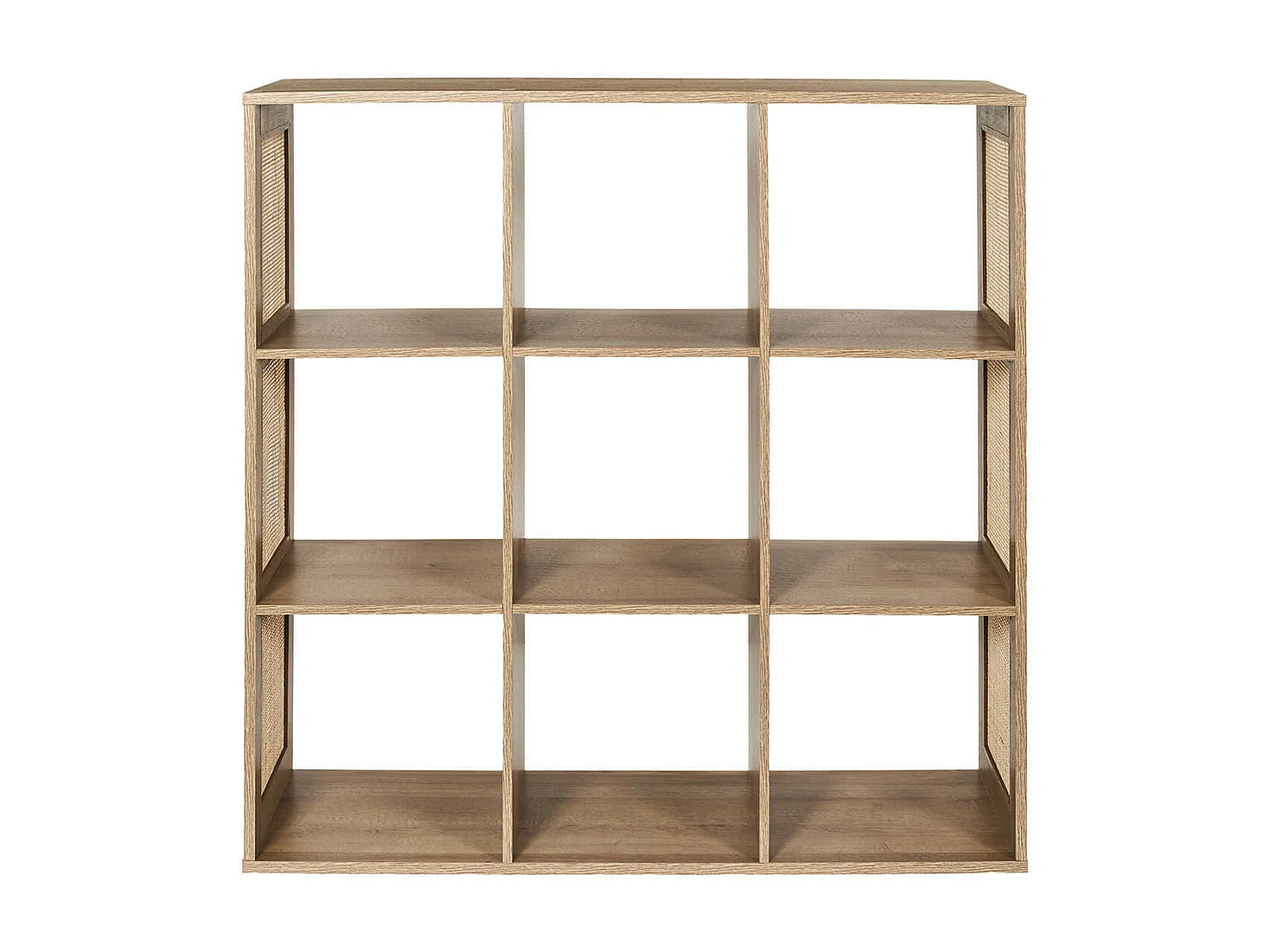 MAYA - Rangement 9 Cases Effet Bois et Façades Rotin