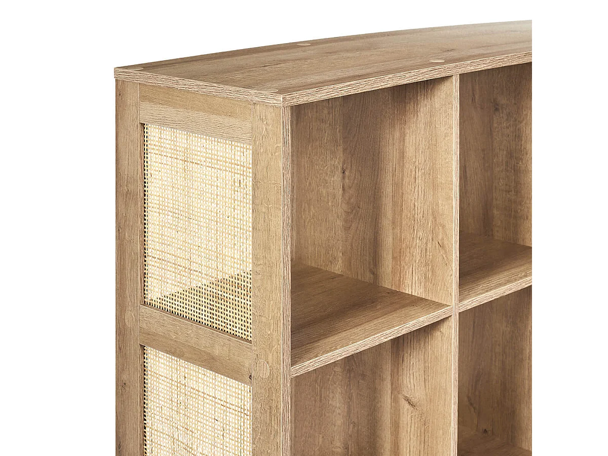 MAYA - Rangement 9 Cases Effet Bois et Façades Rotin