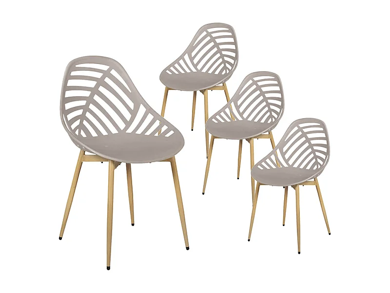 SAORI - Lot de 4 Chaises de Jardin Coque Plastique Ajourée Taupe Pieds Métal