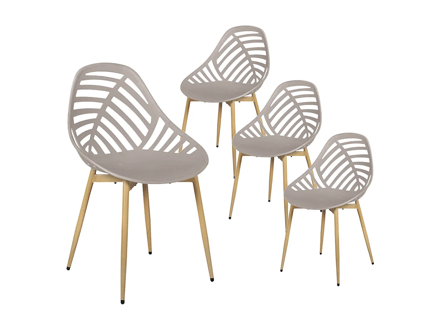 SAORI - Lot de 4 Chaises de Jardin Coque Plastique Ajourée Taupe Pieds Métal