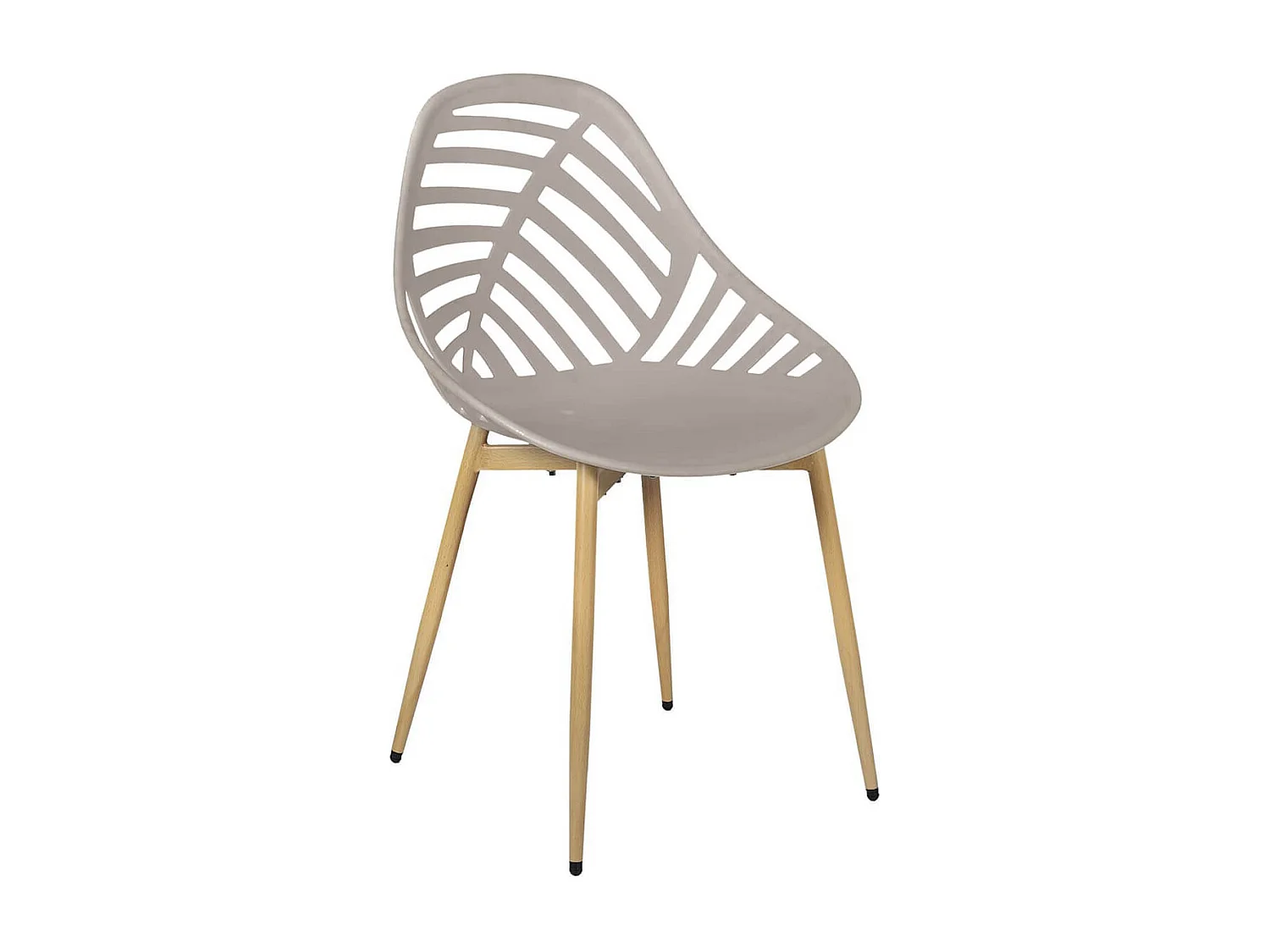 SAORI - Lot de 4 Chaises de Jardin Coque Plastique Ajourée Taupe Pieds Métal