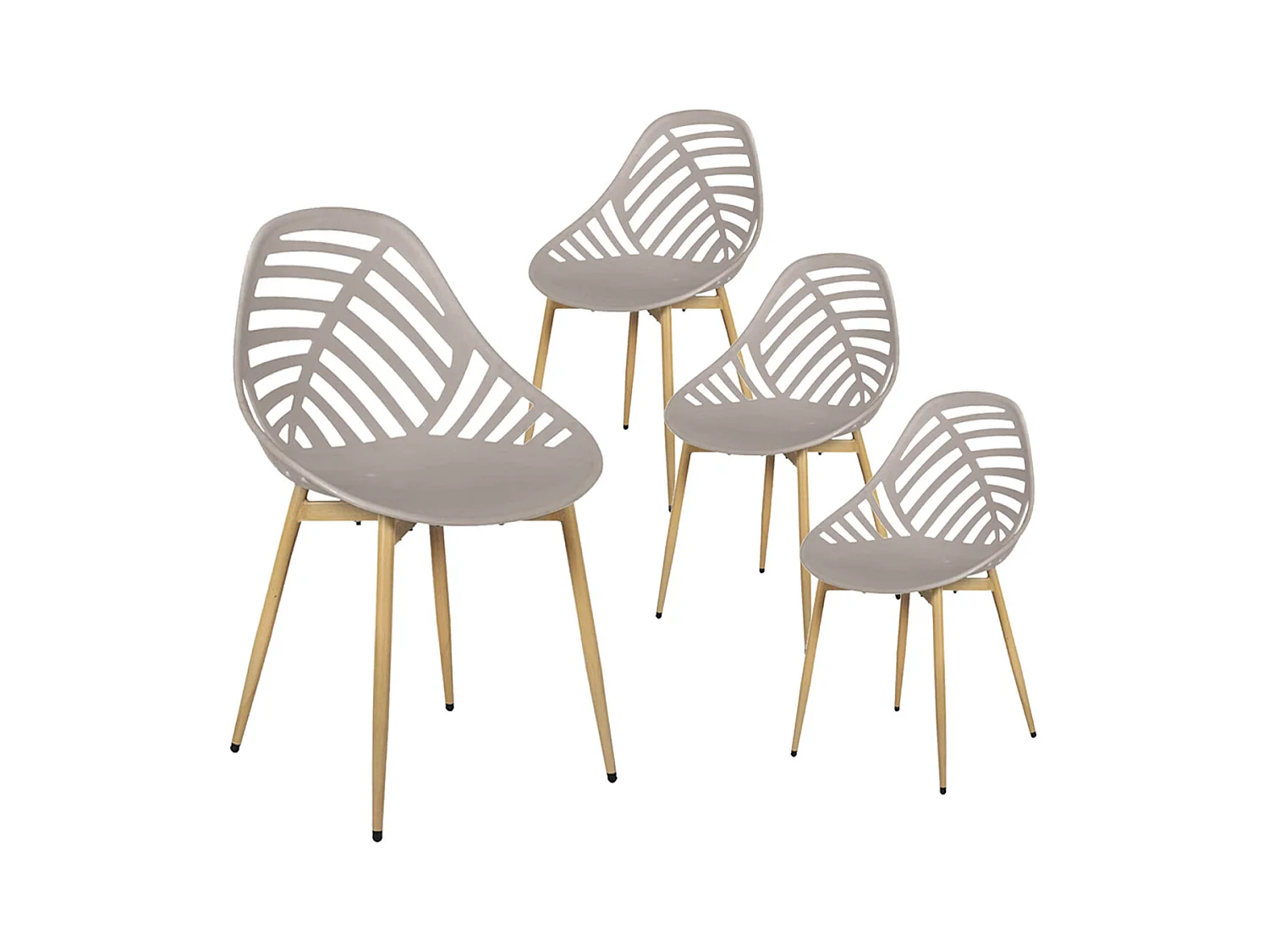 SAORI - Lot de 4 Chaises de Jardin Coque Plastique Ajourée Taupe Pieds Métal