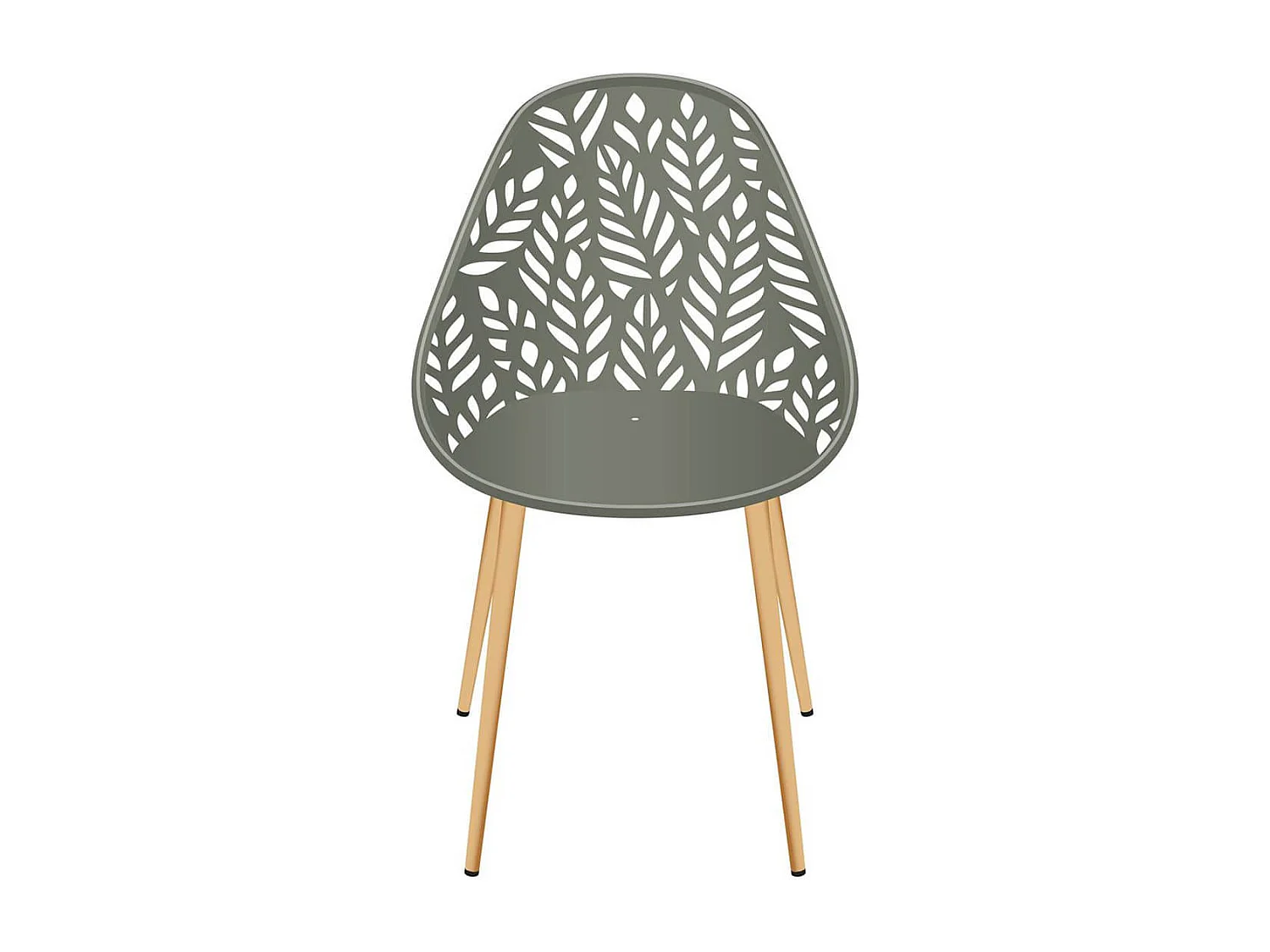 SAYA - Lot de 4 Chaises de Jardin Coque Plastique Ajourée Vert Olive Pieds Métal