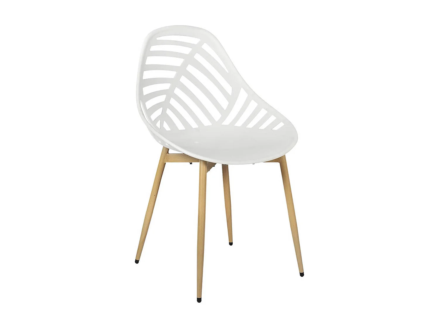 SAORI - Lot de 4 Chaises de Jardin Coque Plastique Ajourée Blanc Pieds Métal