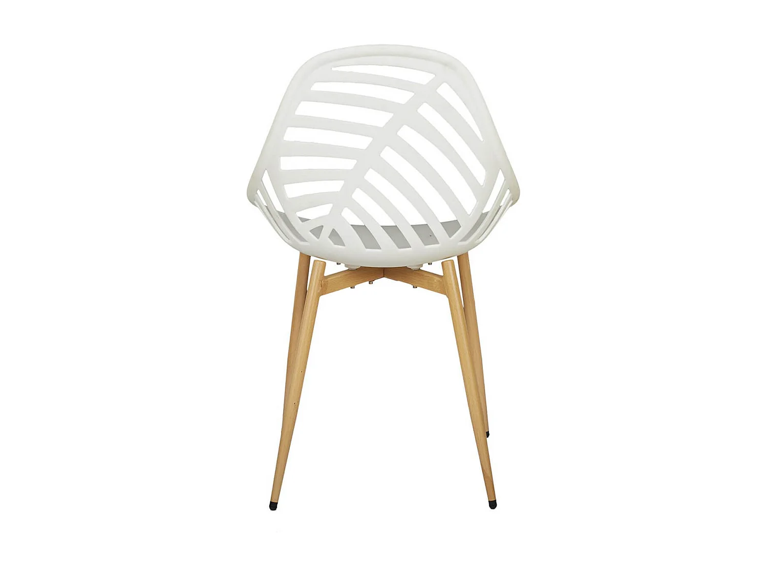 SAORI - Lot de 4 Chaises de Jardin Coque Plastique Ajourée Blanc Pieds Métal