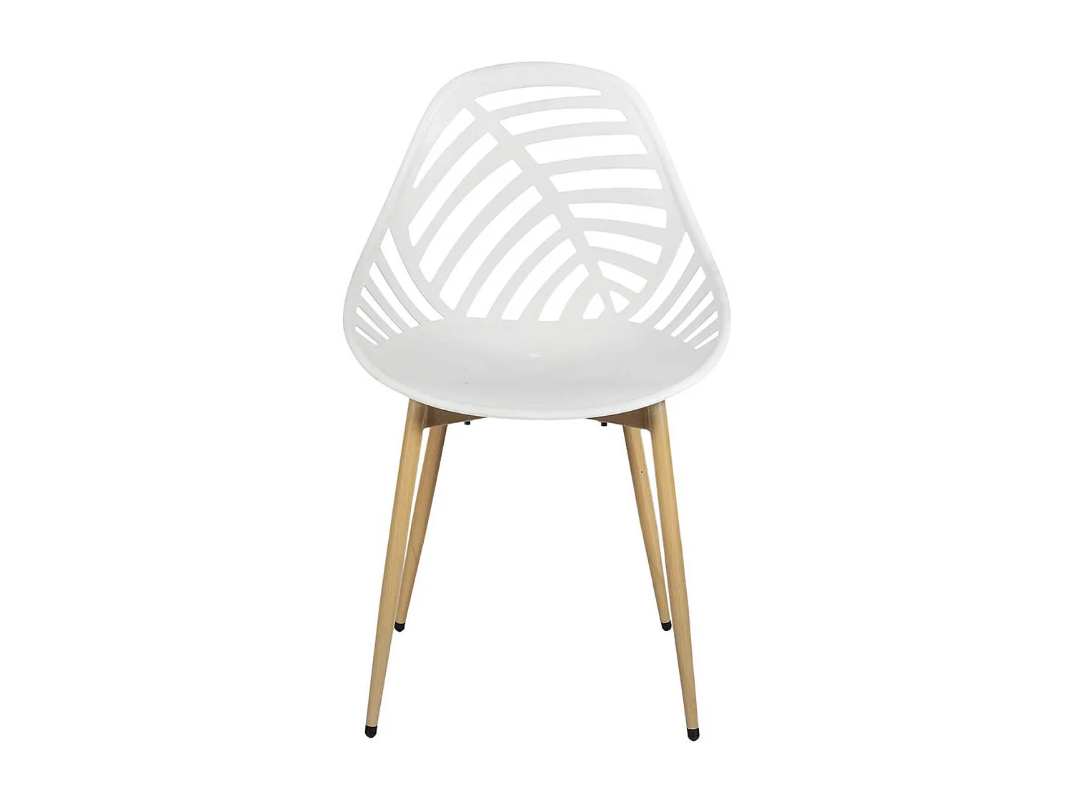 SAORI - Lot de 4 Chaises de Jardin Coque Plastique Ajourée Blanc Pieds Métal